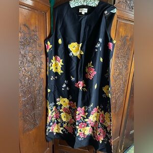 NWOT Cotton Dress Norm Thompson XL sheath, florals black sleeveless…perfect!
